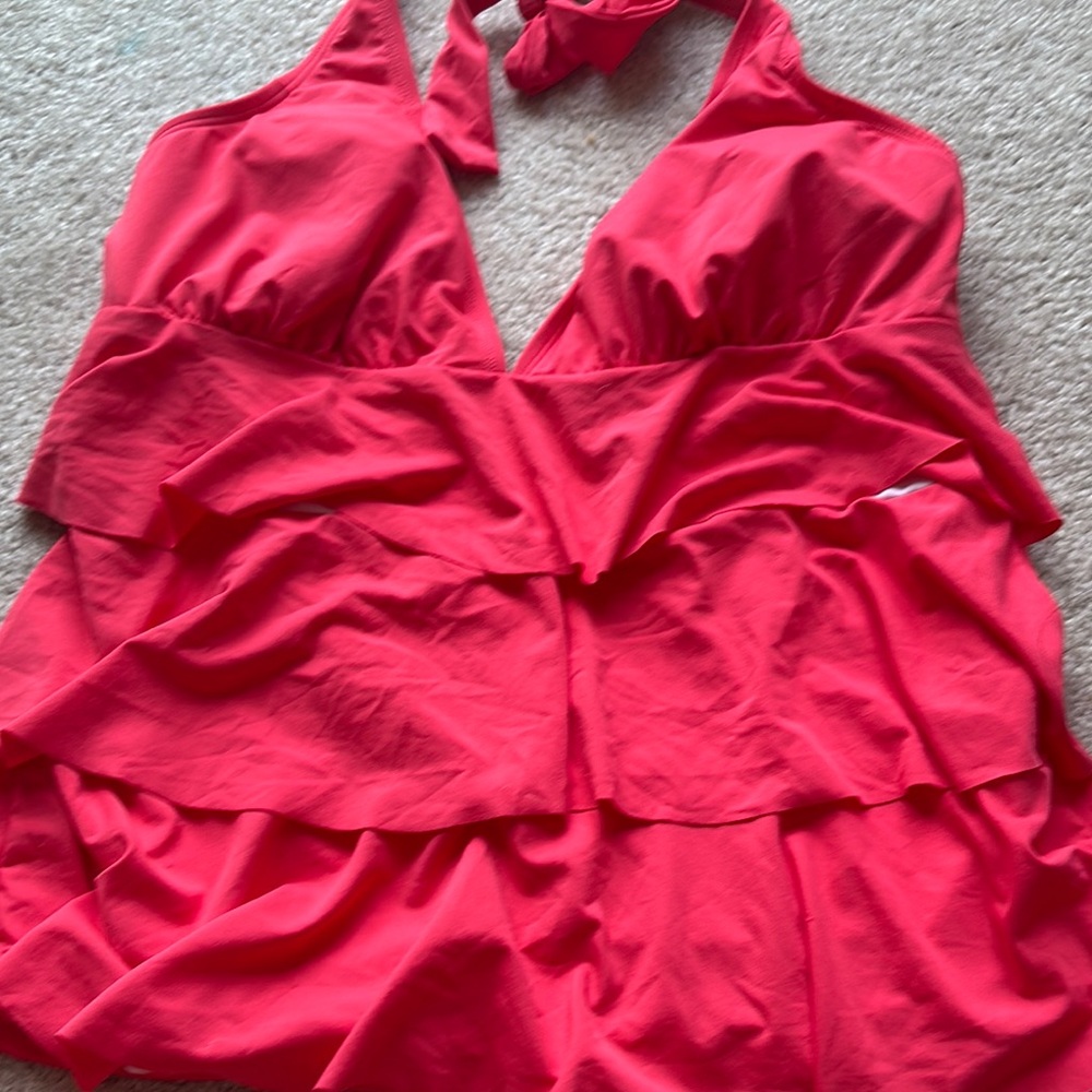Coral pink tankini halter swim top and bottom